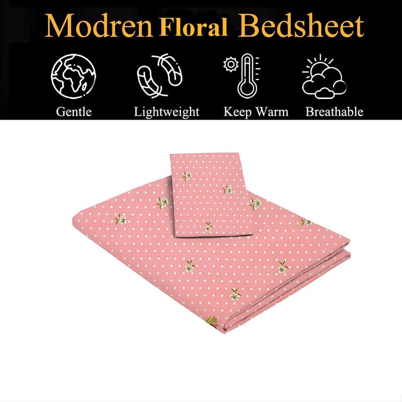 STARNSTYLE Premium 160 TC Egyptian Cotton Bedsheet Set for Single Bed with Pillow Cover - Pink White Floral - Image 3